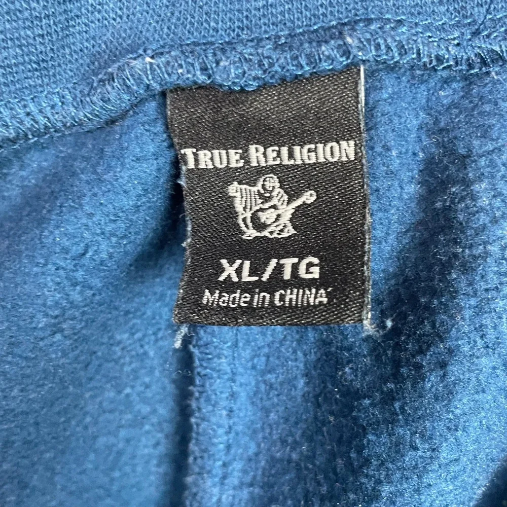 True Religion Sweatpants Mens XL Blue Horseshoe Logo Fleece Joggers Streetwear
